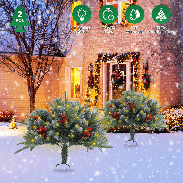 D01027RNPLJ Lifelike Artificial Christmas Tree with 8 Lighting Modes, 50 Warm LEDs, Auto Timer & IP44 Waterproof, Battery Operated