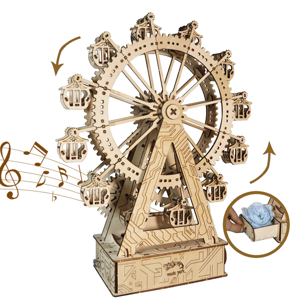 D01027RNRKJ 3D Wooden Puzzle Gear Ferris Wheel Music Box You Are My Sunshine Handmade Assembly Model Kit Holidays Birthdays Christmas Gifts