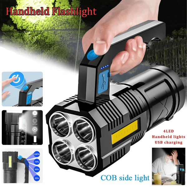 D01027RT766 USB Rechargeable Handheld LED Flashlight Outdoor Spotlight Searchlight Work Light - Black