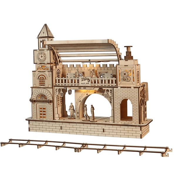 D01027RTHIJ 3D Wooden Puzzle Railway station Model Kits To Build Wooden Construction Handmade DIY Craft Unique Gift for Christmas