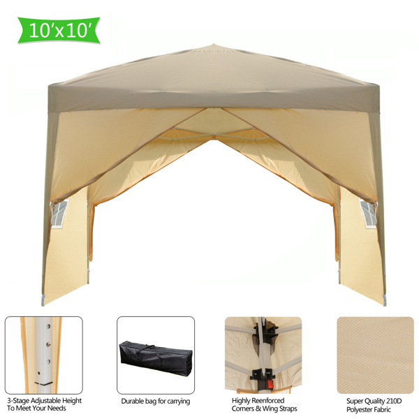 D0102HGWWGY 3 x 3 m Two Doors & Two Windows Practical Waterproof Right-Angle Folding Tent - Khaki