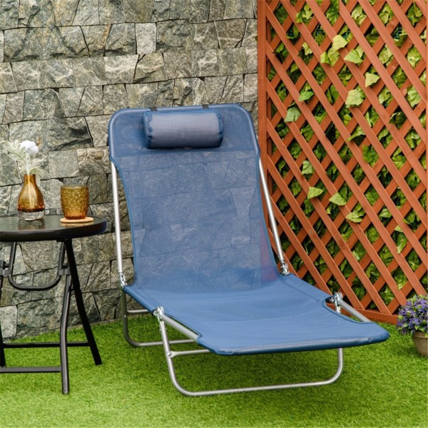 D0102HQEK1U Folding Lounge Beach Chair - Dark Blue & Silver