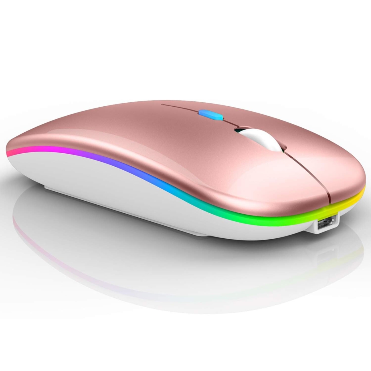KNR-E-1030-RG Wireless RGB Silent Rechargeable Bluetooth Mouse with LED Backlight for PC & Laptop - Rose Gold