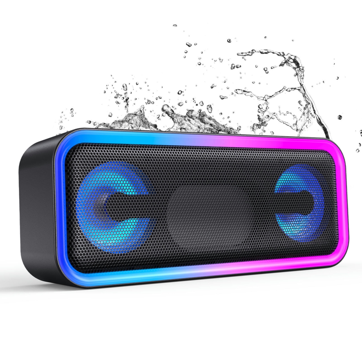 KNR-E-1031-BLK PRO Bluetooth Speaker 20W Sound, IPX6 Waterproof, 20H Playtime, RGB Lights, Deep Bass - Black