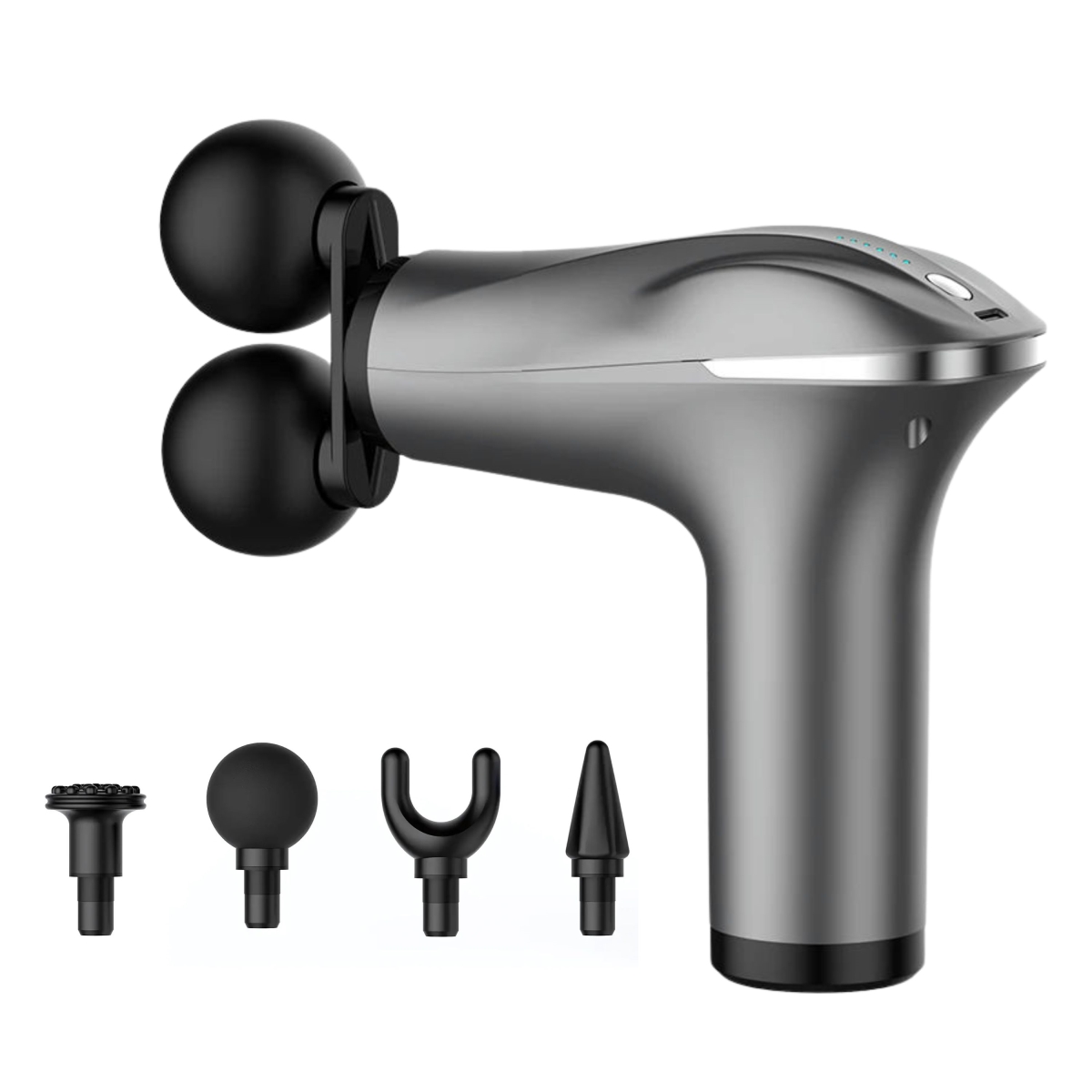 KNR-E-1033-GRY Dual Head Massage Gun Handheld Deep Tissue Professional Massager - Gray