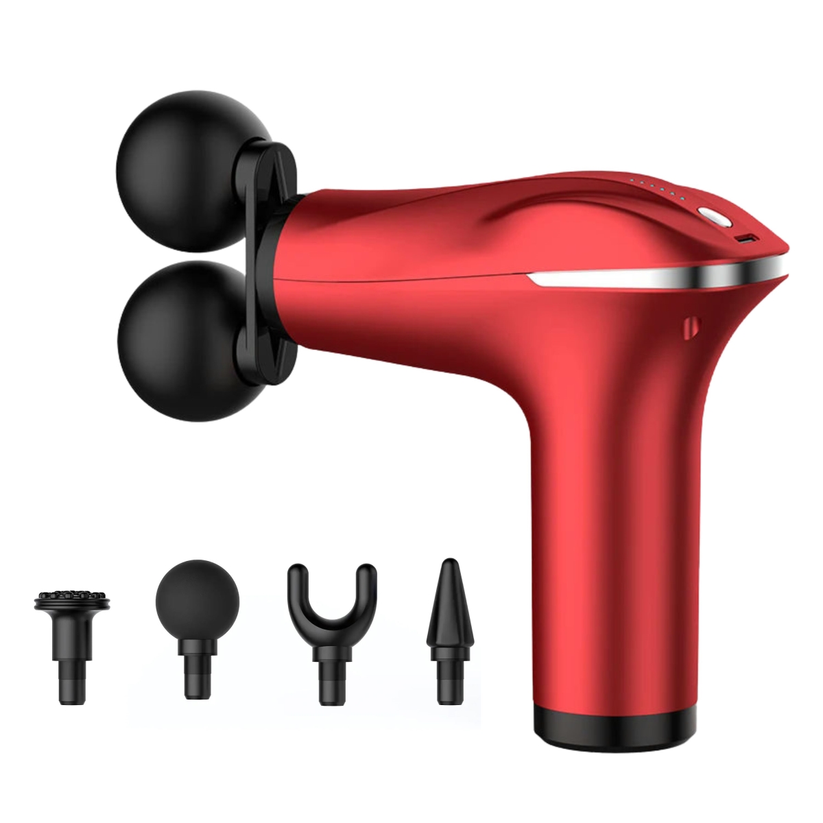 KNR-E-1033-RED Dual Head Massage Gun Handheld Deep Tissue Professional Massager - Red