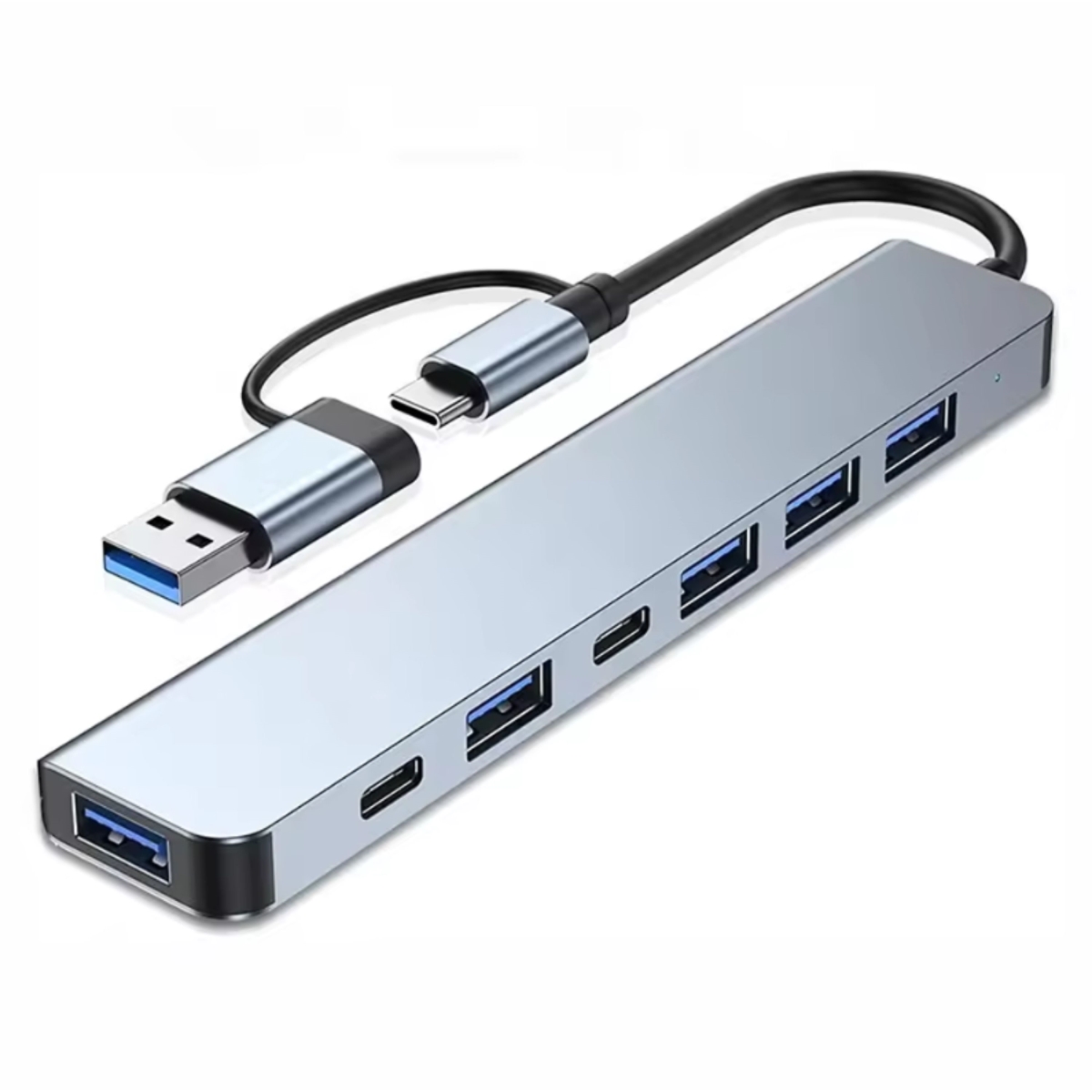 KNR-E-1037-GRY 7-in-1 USB-C Hub Aluminum Multiport Adapter with USB 3.0-2.0 for Laptop & Computer - Gray