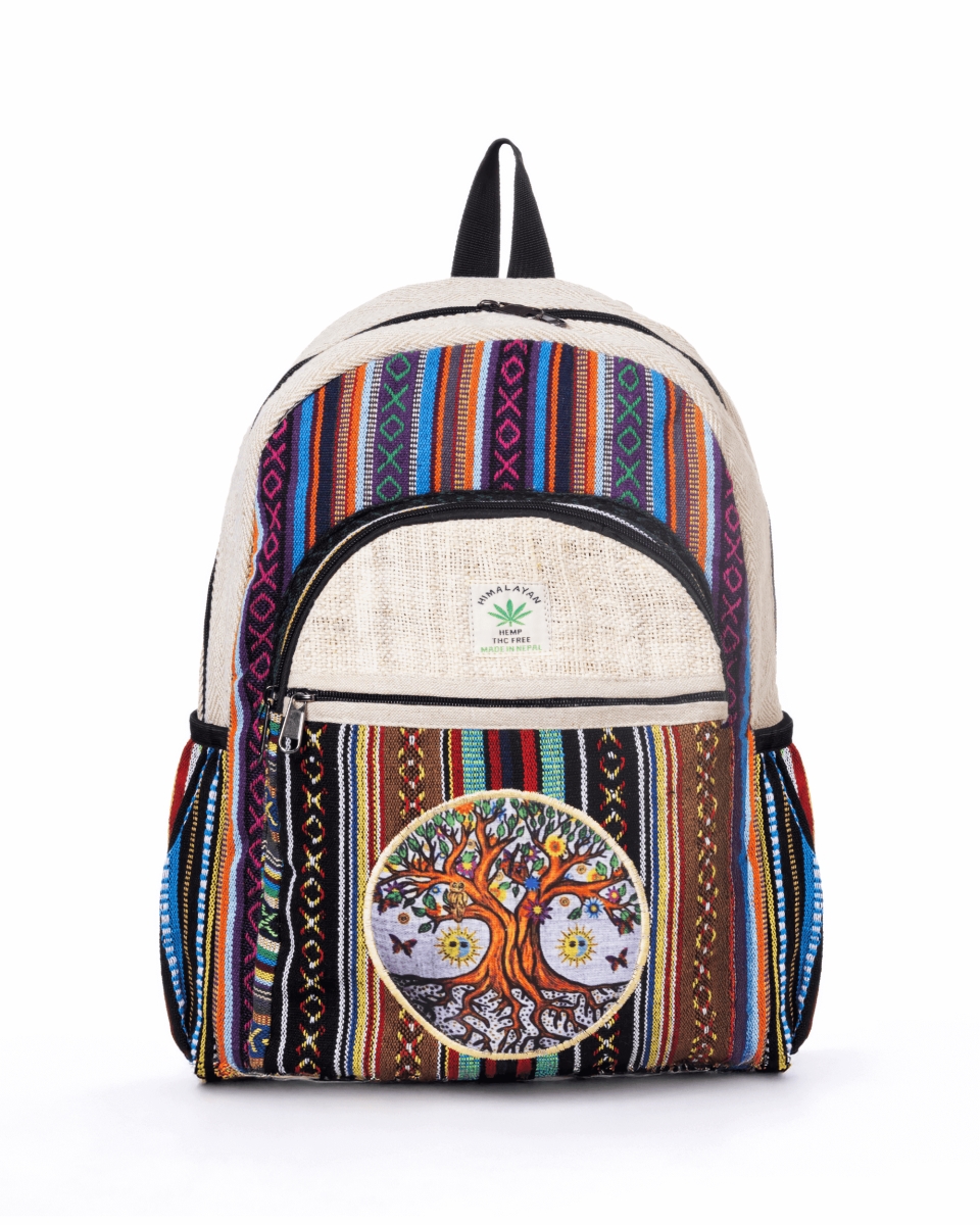 KTHM-KC-670-BP Handmade Cotton & Hemp Tree of Life Backpack, Multi Color