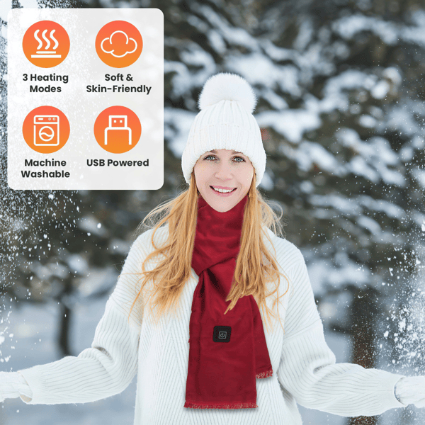 Heated Neck Wrap Warm Heated Scarf, USB Powered with 3 Temperature Modes, Soft Skin-Friendly Washable Scarf for Winter Camping Fishing
