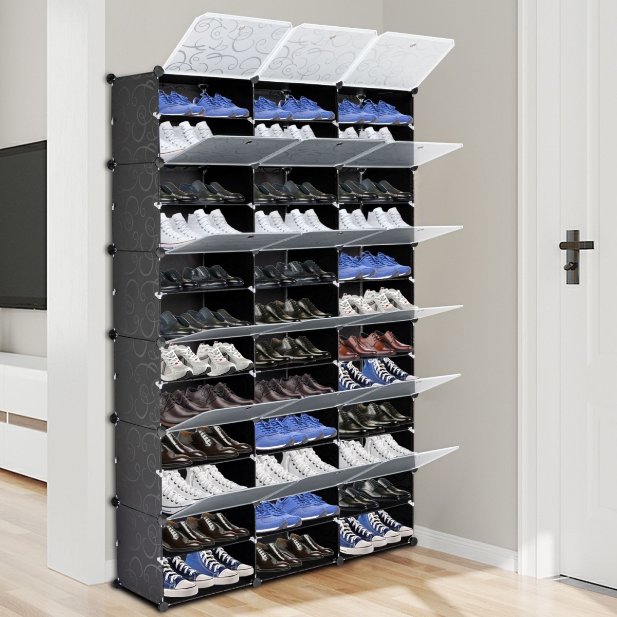 D0102H5QNHP 12-Tier Portable Shoe Rack Organizer 36 Grids Tower Shelf Storage Cabinet Stand Expandable - Black - 72 Pair
