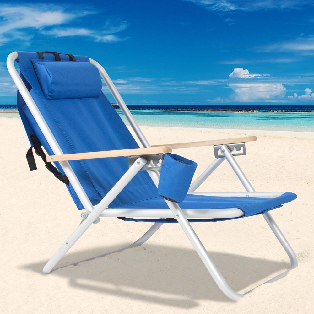 D0102HH0I9U Backpack Beach Folding Portable Chair with Solid Camping Hiking Fishing - Blue