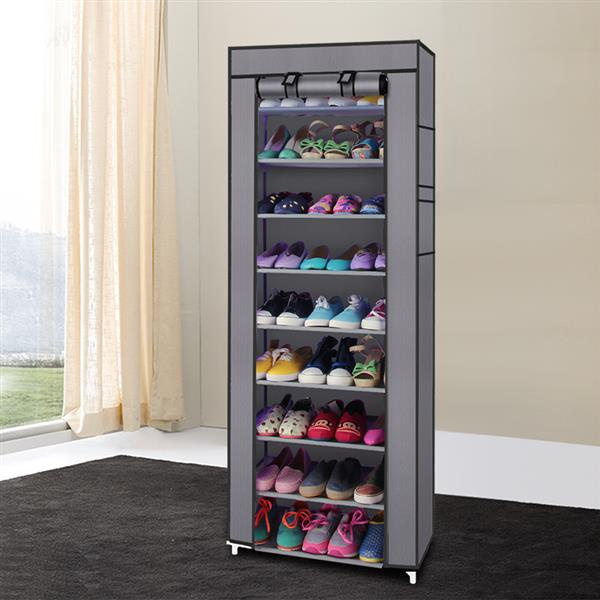 D0102HH0KN7 10-Layer 9-Grid Shoe Rack Shelf Storage Closet Organizer Cabinet - Multi Color
