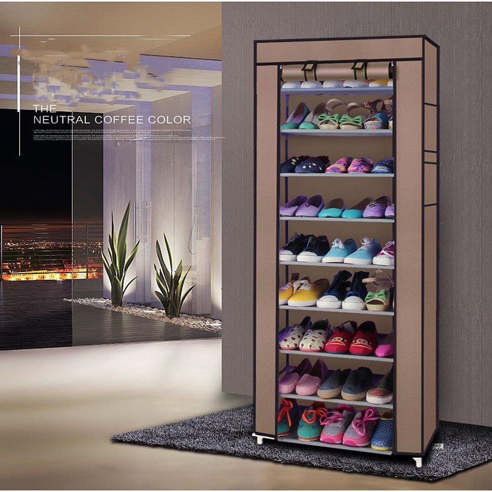 D0102HH0KNG 10-Layer 9 Grid Shoe Rack Shelf Storage Closet Organizer Cabinet - Multi Color
