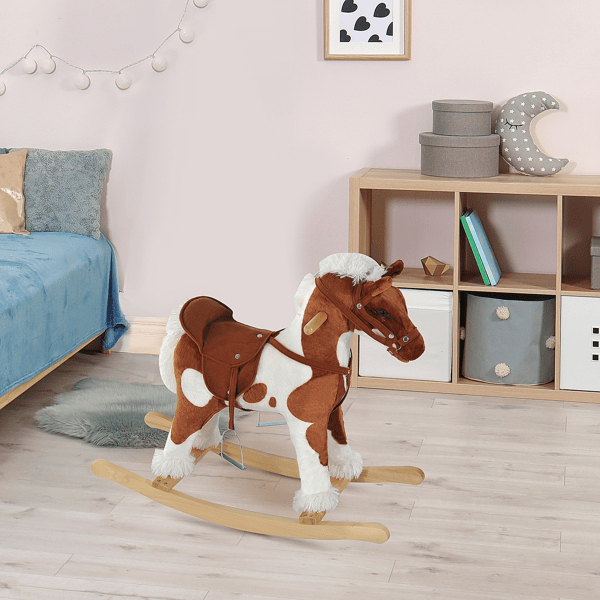 D0102X3K52A Rocking Horse Toy - Light Brown & White