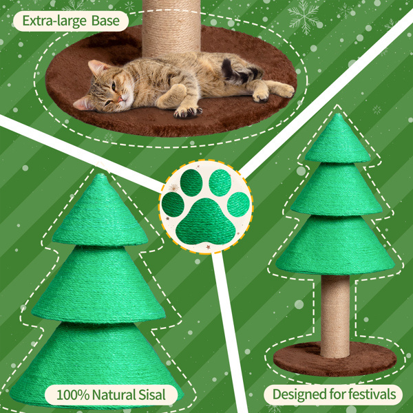 31.5 in. Christmas Tree Cat Scratcher, Cat Scratching Post for Indoor Cats, Large Sisal Cat Scratching Tree Cat Scratch Tower - Green