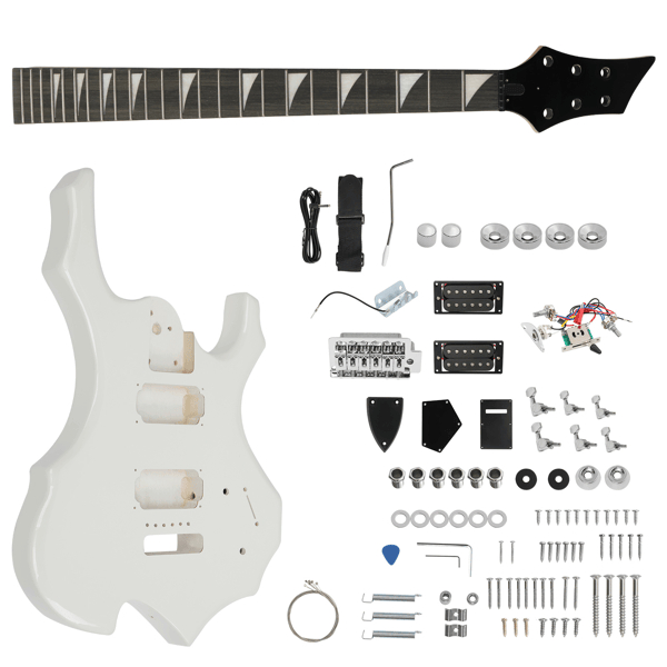 D0102X3KXK7 DIY 6-String Flame Shaped Style HSH Electric Guitar Kits with Mahogany Body, Maple Neck & Accessories - White