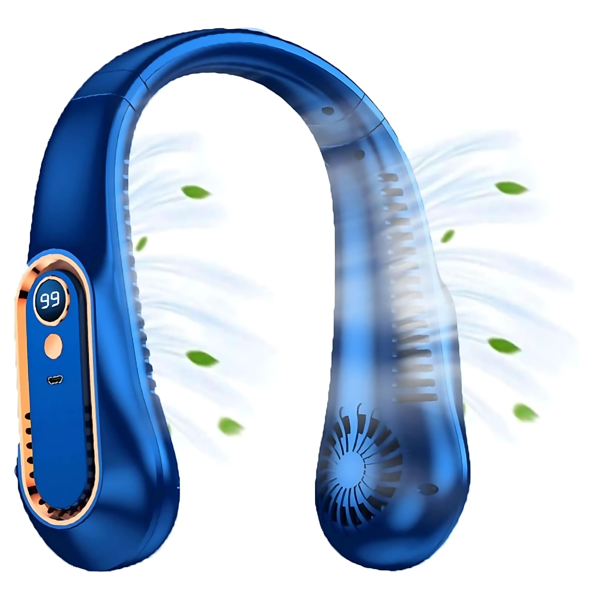 KNR-E-1040-BLU Wearable Neck Fan Design Portable Hanging Cooling Fan USB Rechargeable for Outdoor Use - Blue