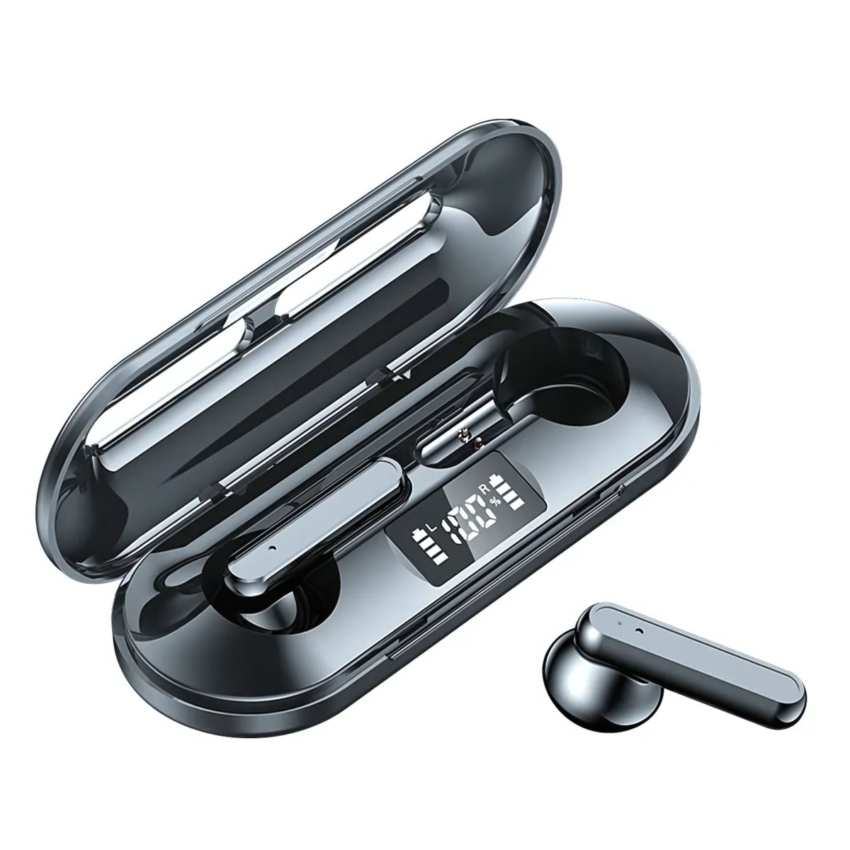KNR-E-1042-BLK TWS Wireless Earbuds Bluetooth Headphones with LED Charging Case Stereo Noise Canceling for Sports - Black