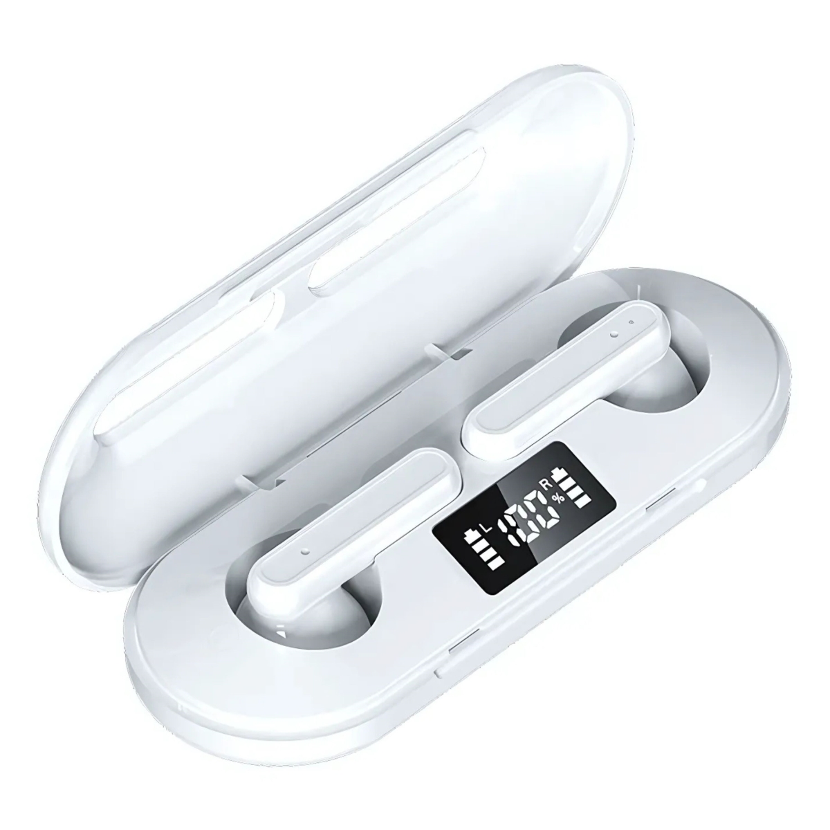 KNR-E-1042-WHT TWS Wireless Earbuds Bluetooth Headphones with LED Charging Case Stereo Noise Canceling for Sports - White