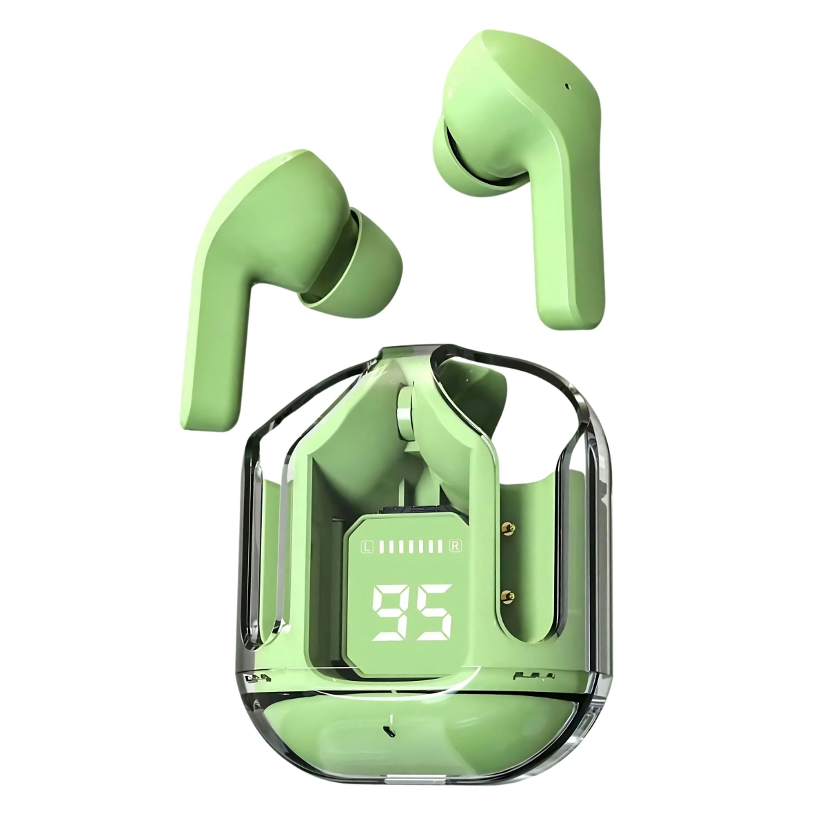 KNR-E-1045-GRN T2 Crystal TWS Earbuds Portable Wireless Bluetooth Headphones Dual Stereo Sport Gaming NFC Waterproof Long Standby - Green