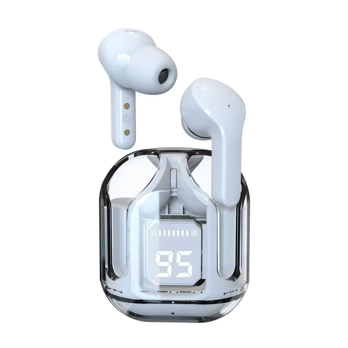 KNR-E-1045-WHT T2 Crystal TWS Earbuds Portable Wireless Bluetooth Headphones Dual Stereo Sport Gaming NFC Waterproof Long Standby - White