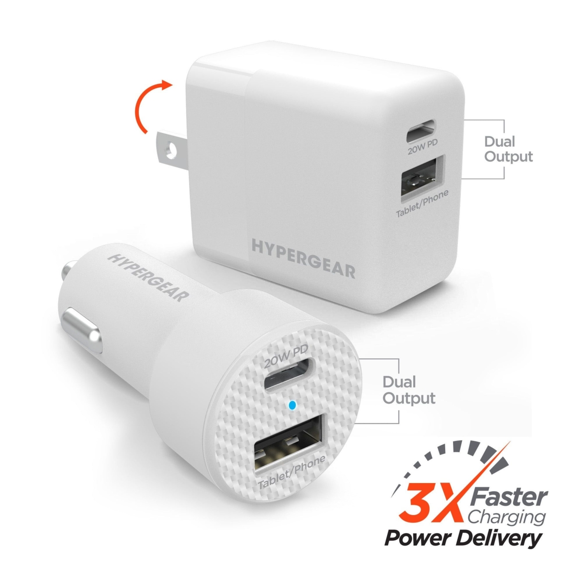 HPG-15408-HYP Wall Car Charger Bundle - 20W USB-C PD Plus 12W - White
