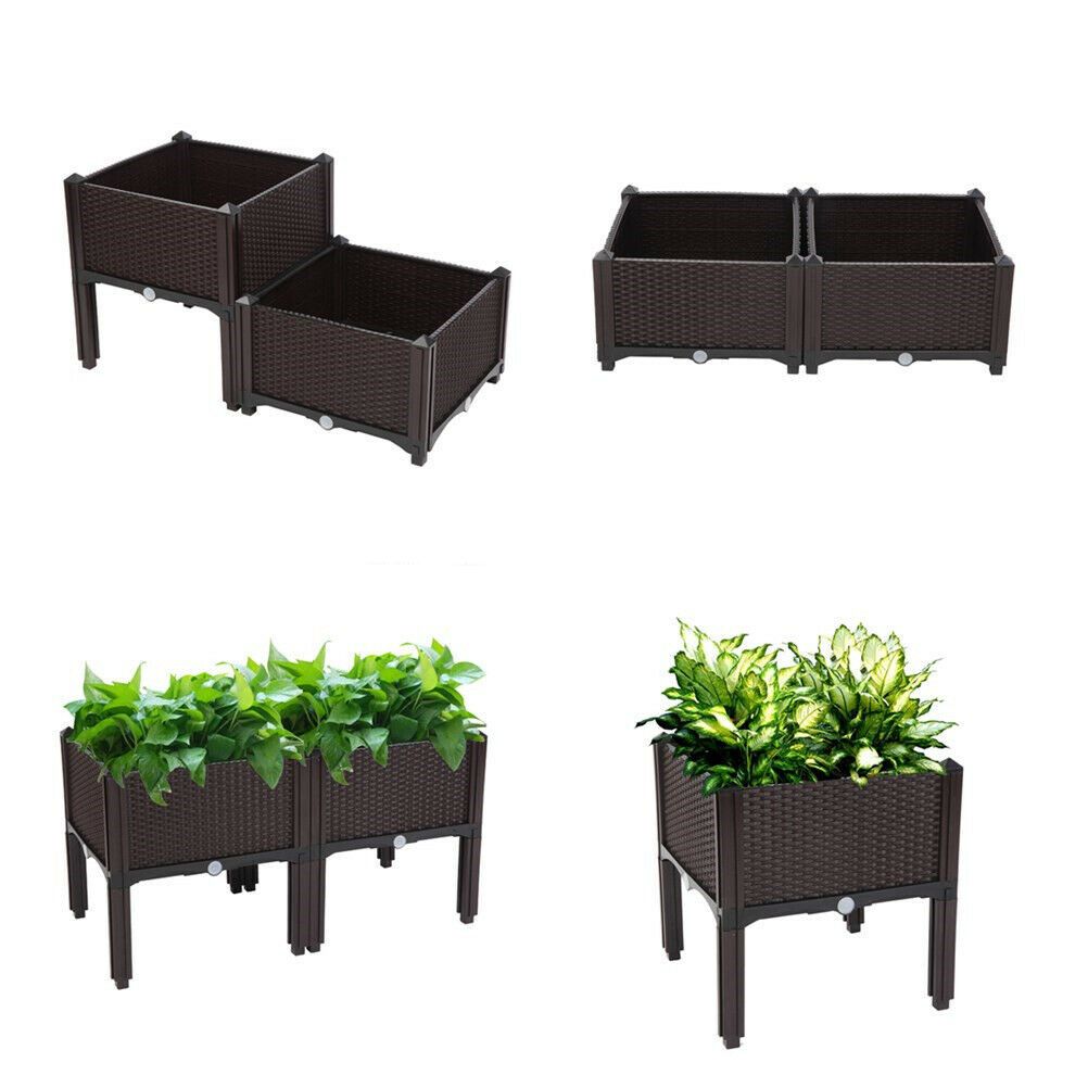 D0102HH0TEA Rectangle Raised Elevated Garden Flower Bed Plant Box Vegetable Planter Herb - 2 Piece