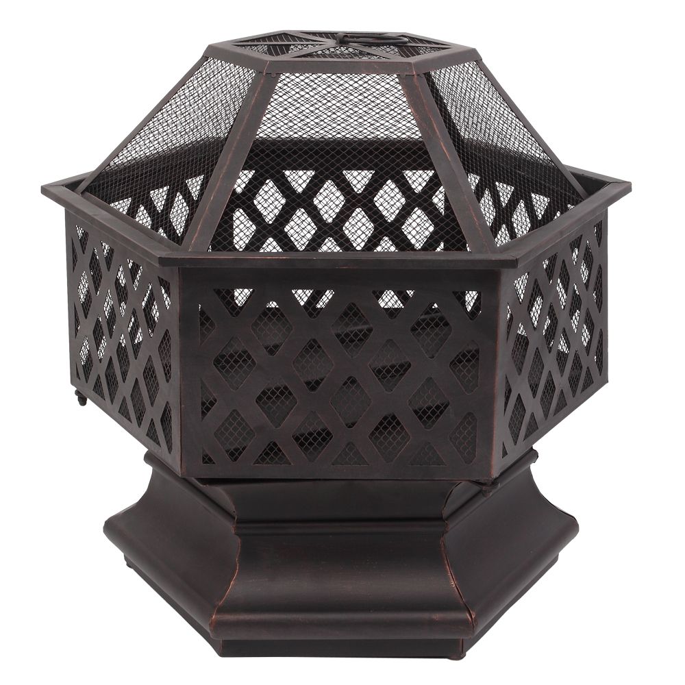 D0102HRR21A 22 in. Hexagonal Shaped Iron Brazier Wood Burning Fire Pit Decoration for Backyard Poolside