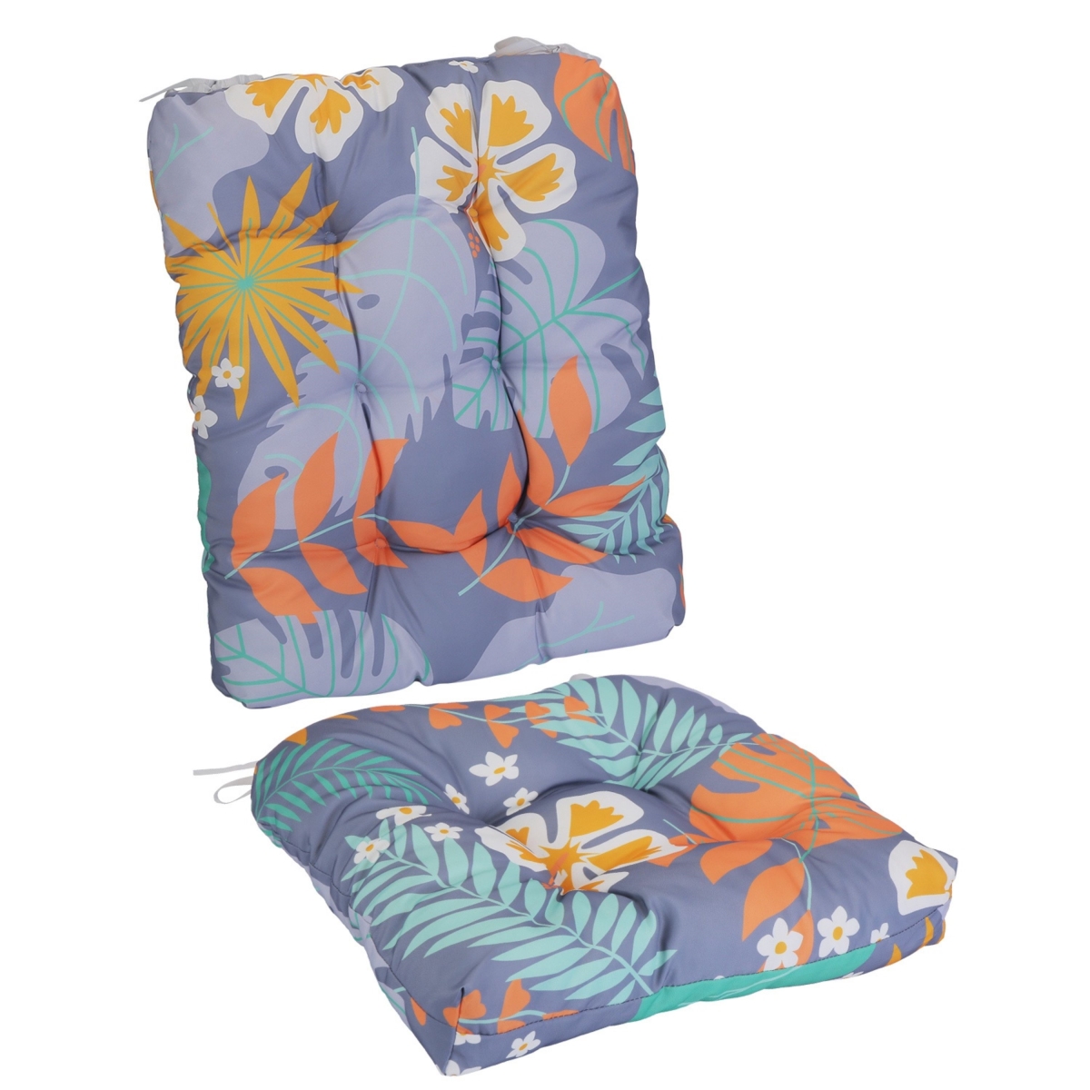 FFF-Grey-OrangeLeaf-Pro-GPCT5132 2 Piece Waterproof Rocking Chair Cushion Upper & Lower Back & Seat Sets with Non-Slip Ties, Gray & Orange Leaf