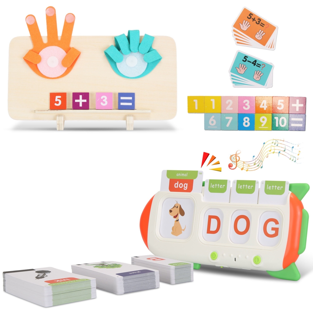 FFF-GPCT5456 Talking Flash Cards & Finger Counting Math Board Interactive Learning Toys for Kids Aged 3 Plus Number Alphabet - Multi Color