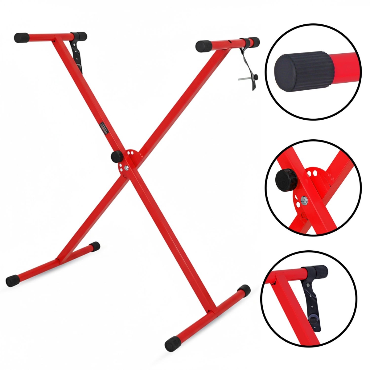 D01027RS6FX Keyboard Stand X Shape Adjustable Foldable Portable Key Board Stands with Locking Strap - Red