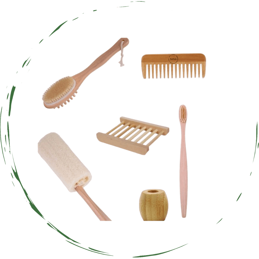 D0102HEYU4W Zero-Waste Bathroom Essential Accessories Bundle, Brown