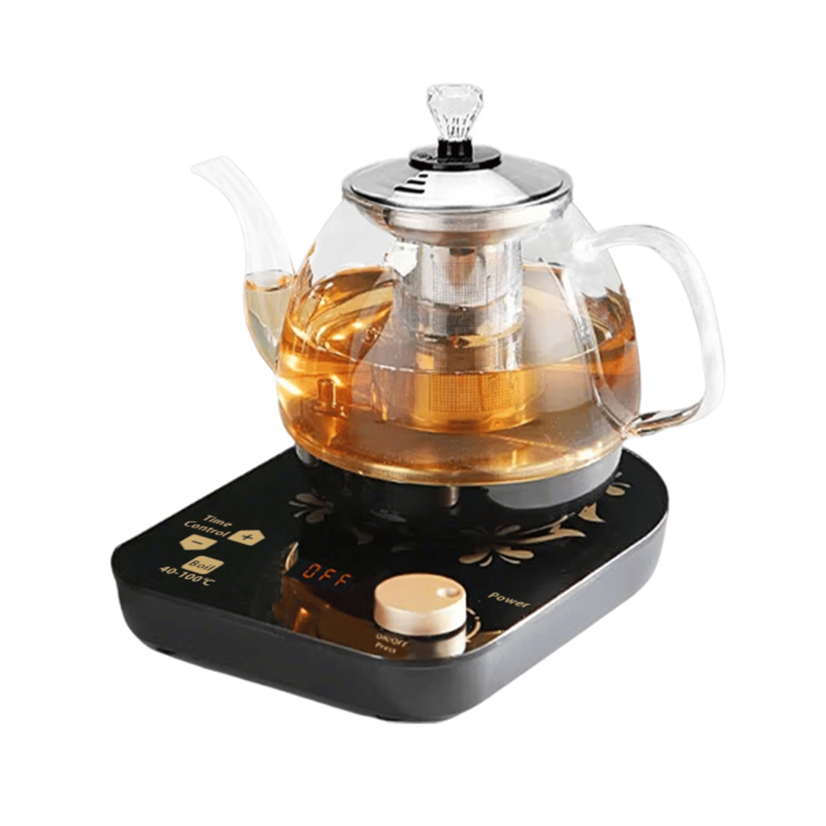 D01027RVU38 800 ml Professional Multi-Functional Glass Teapot Integrated Electric Kettle with Stainless Steel Filter - Black