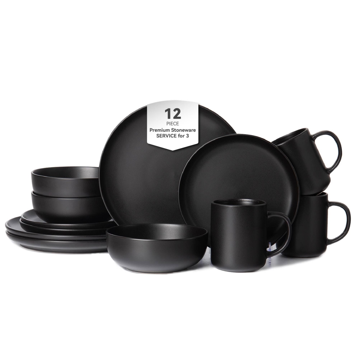 D01027XTD22 12 Piece Sto are Dinnerware Sets with Mugs for 3 - Black