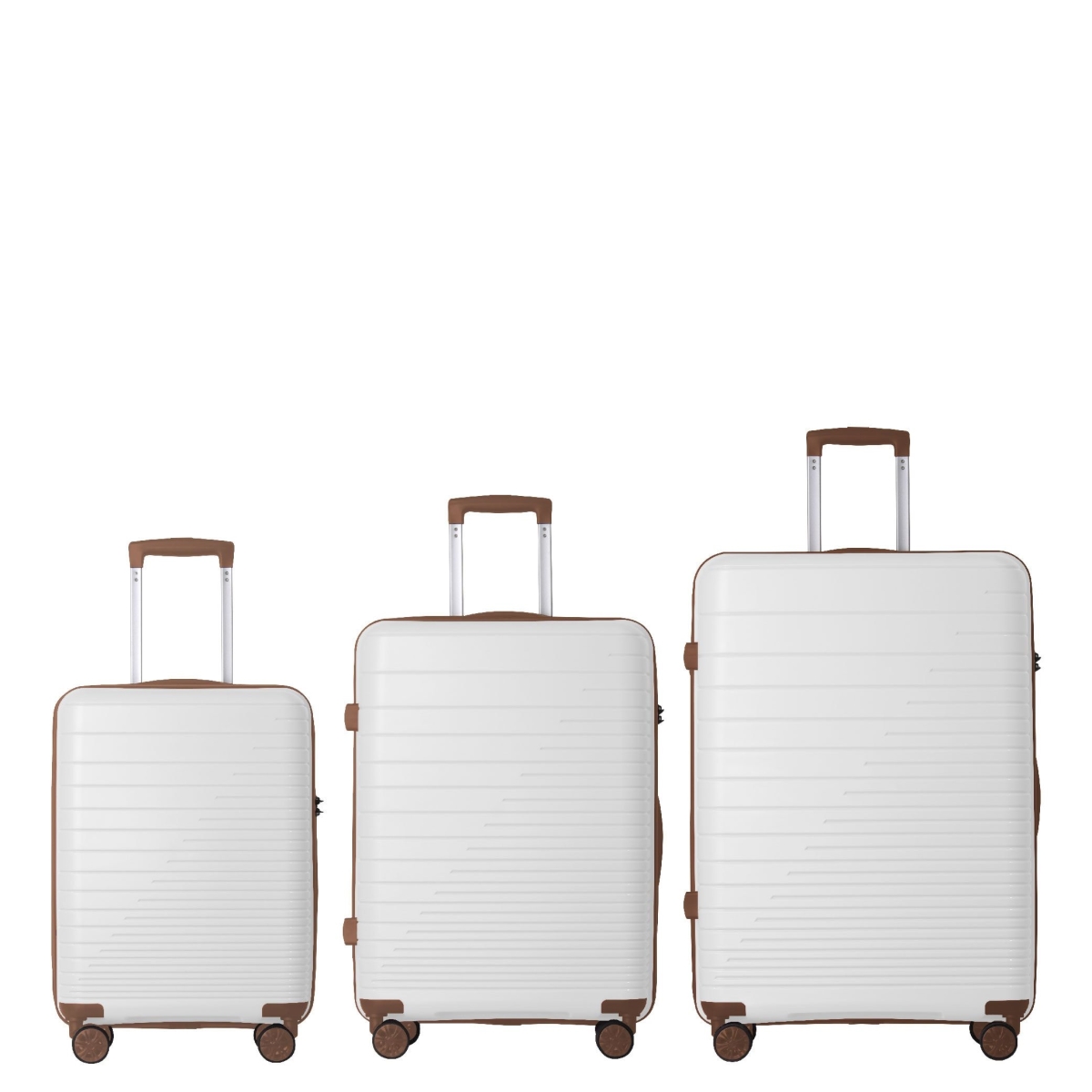 D0102XF1X1P 3 Piece Luggage Set with PP Hard-shell Carry on Suitcase with Spinner Wheels & TSA Lock, Lightweight Suitcase - Brown & White