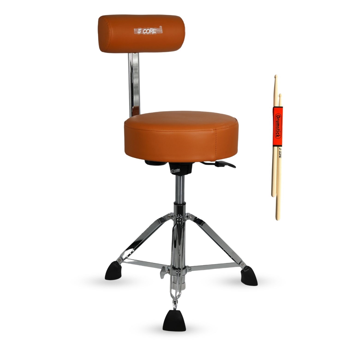 D01027RYSWJ 4 in. Drum Throne with Backrest - Padded Stool Airlift Adjustable 25.5 in. Drummer Chair with 441 lbs Capacity - Camel Brown