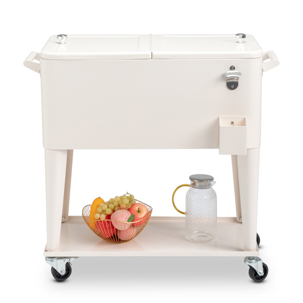 D01027HIRG7 80 qt. Rectangular Plastic Box Iron Leg Tube Freezer Insulation Freezer Insulation Cart - Milk White - 87.5 x 38.5 x 91 cm