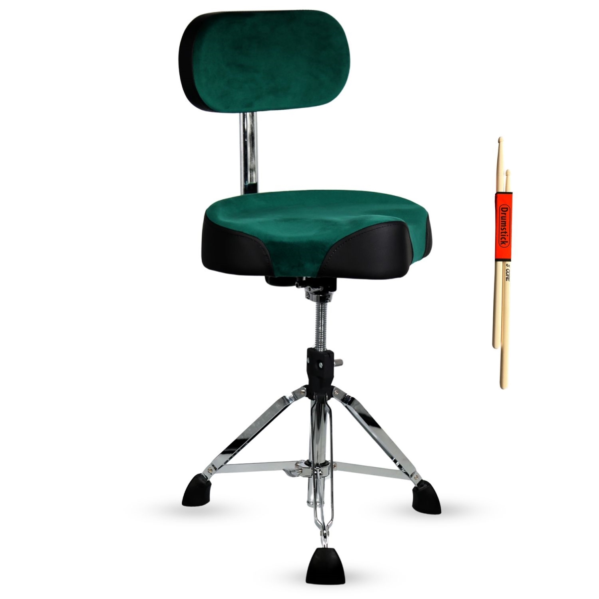 D01027RZNB8 Drum Throne with Backrest 4 in. Padded Adjustable 26.5 in. Drummer Stool with Velvet Top - 441 lbs Capacity - Green