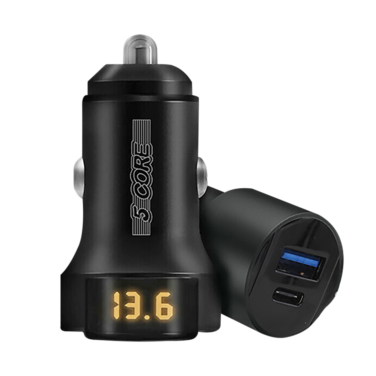 D01027RVGJJ Car Charger USB Plus Type-C Quick Charge Adapter with Smart Chip Fast Charging for Truck SUV - Black