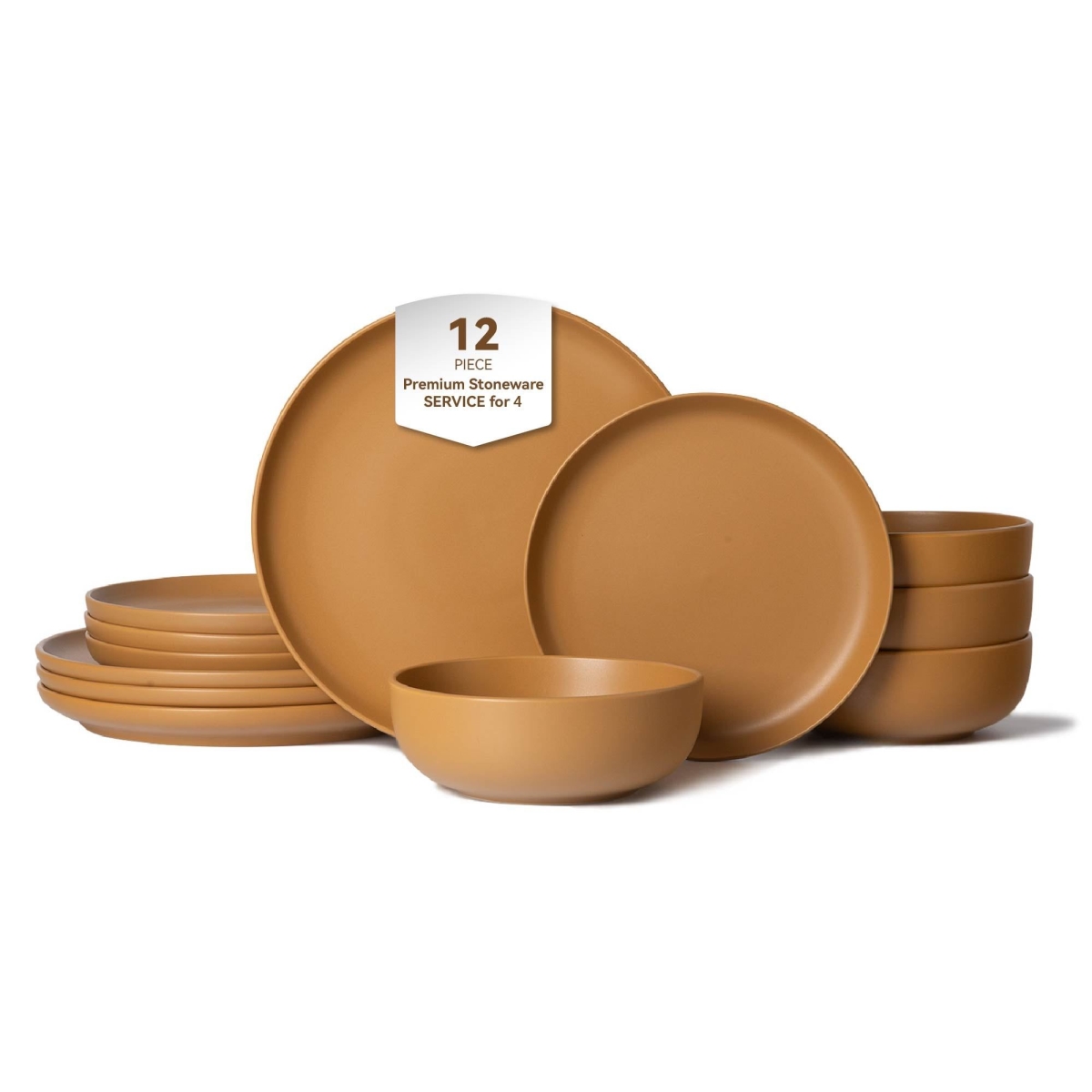 D01027XFJSX 12 Piece Sto are Dinner Plates Bowls Sets for 4 - Orange
