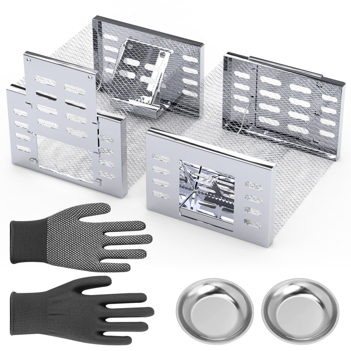 FFF-GPCT5429 2 Piece Humane Rat Trap Catch & Release Live Mouse Cage Traps with Automatic Continuous Cycle Trapping - Silver