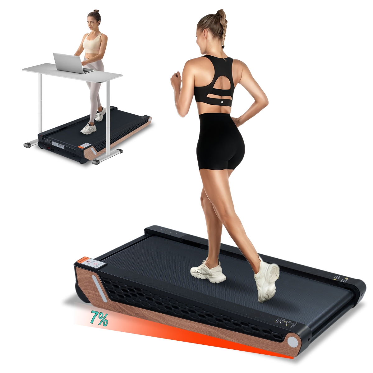 D01027HC8FJ 8 Deg Incline Walking Pad Treadmill, 2.55HP Portable Treadmill with 220 lbs Capacity, LED Display - Black & Gray