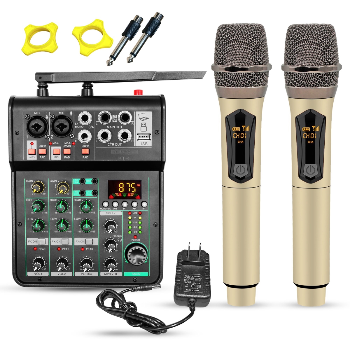 D0102HEAUN8 Audio Mixer Sound Board 4 Channel XLR Stereo Receiver with Bluetooth USB - Gold