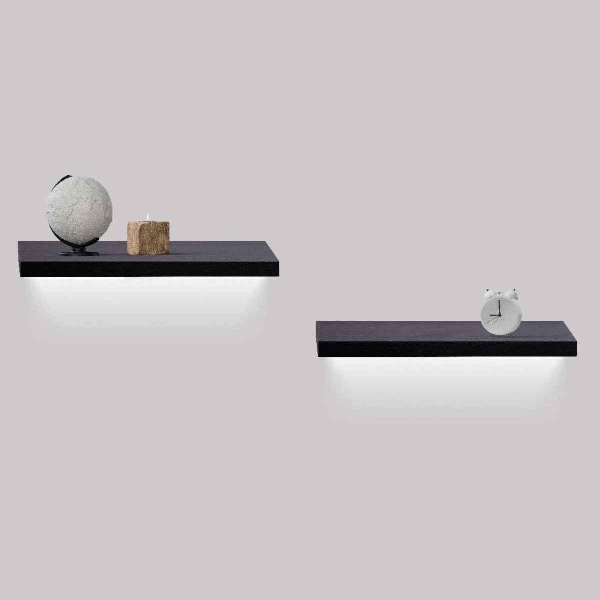 D01027RA2UT 18.11 in. Floating Wall Mounted Wood Shelves for Books, Storage Decor with Invisible Brackets, Built-in LED Lighting - Black