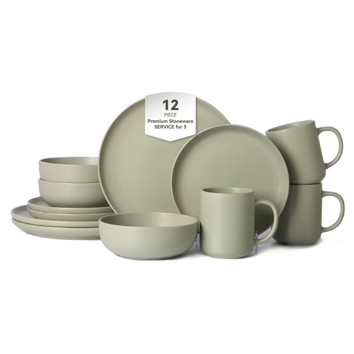D01027XFJI2 12 Piece Sto are -Dinnerware Sets with Mugs for 3 - Green