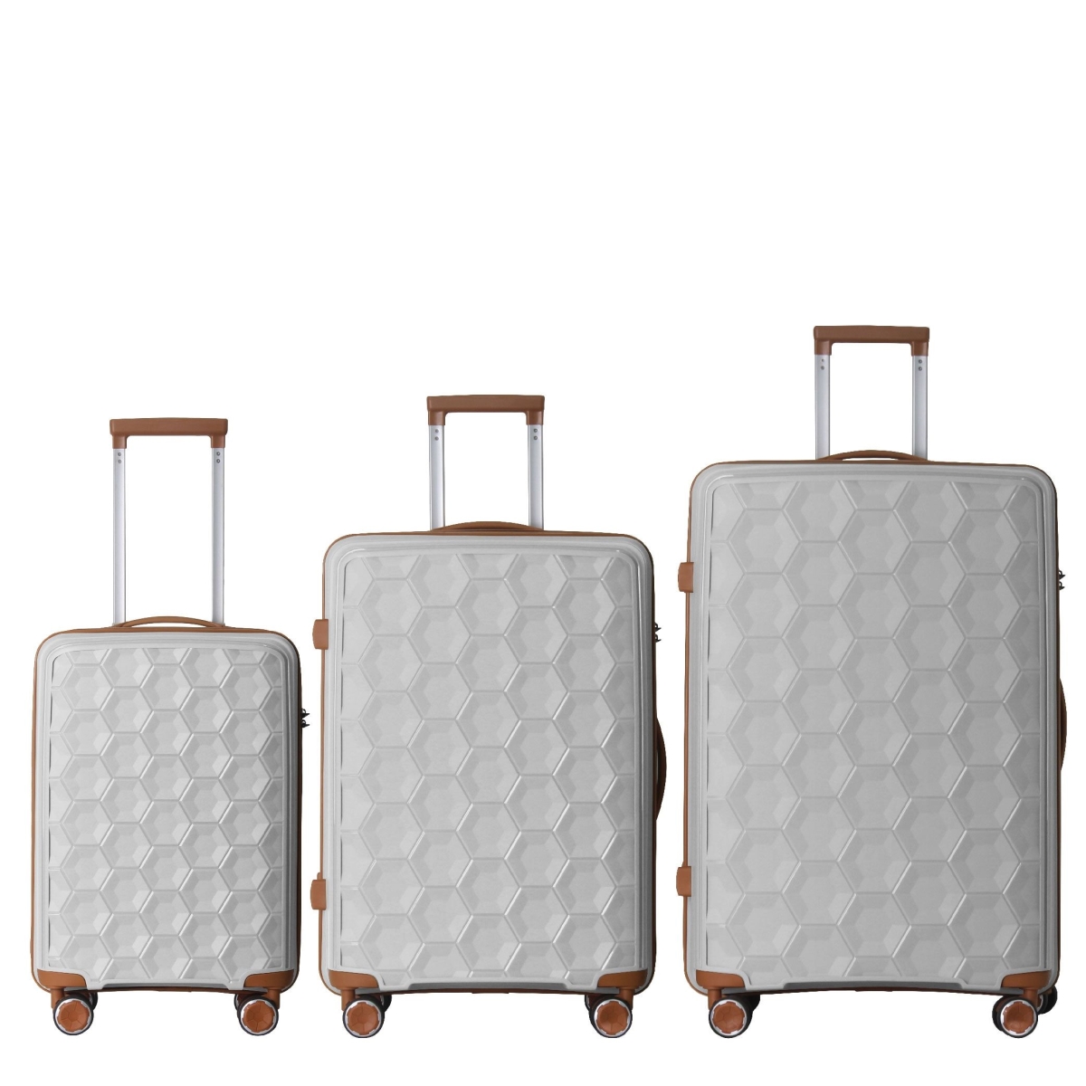 D010277FC66 3 Piece Luggage Set Travel Lightweight Suitcases with Rolling Wheels, TSA lock & Molded Corner, Carry on Luggage - White & Gray