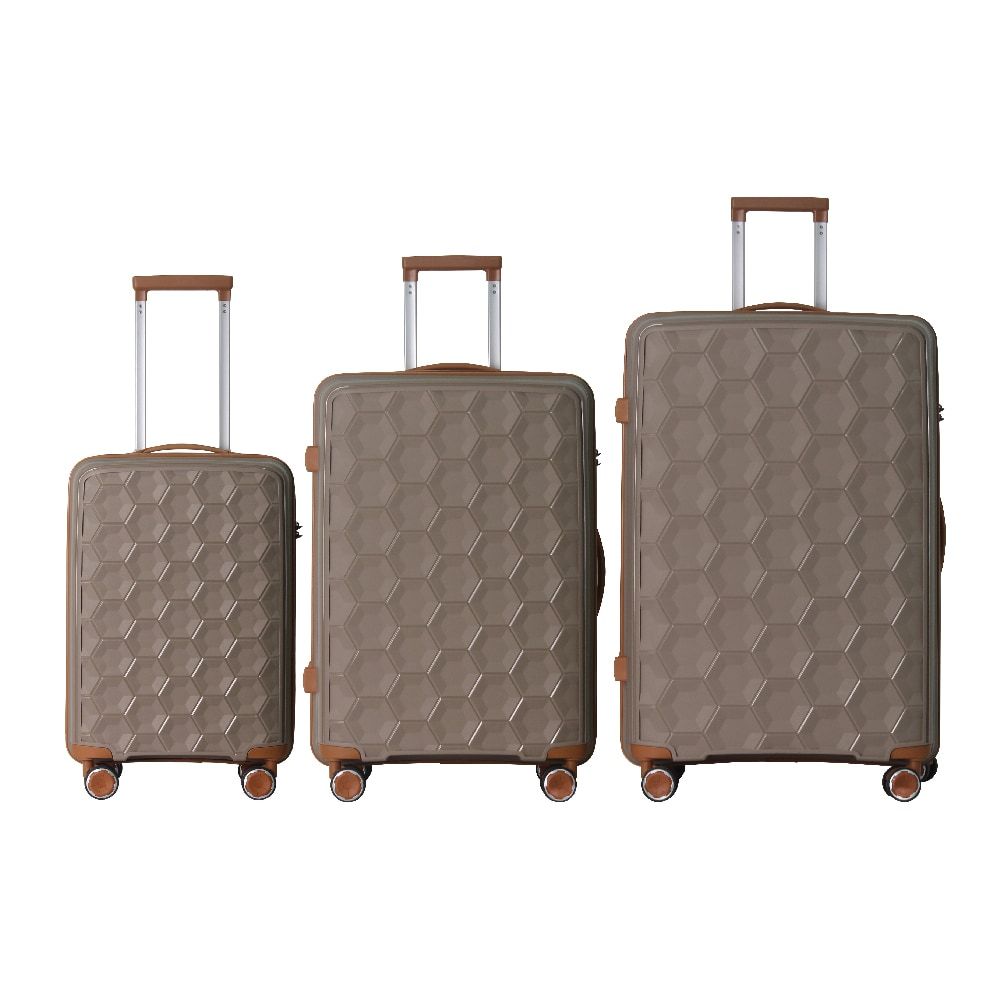 D0102XFJPBA 3 Piece Luggage Set Travel Lightweight Suitcases with Rolling Wheels, TSA lock & Molded Corner, Carry on Luggage - Brown