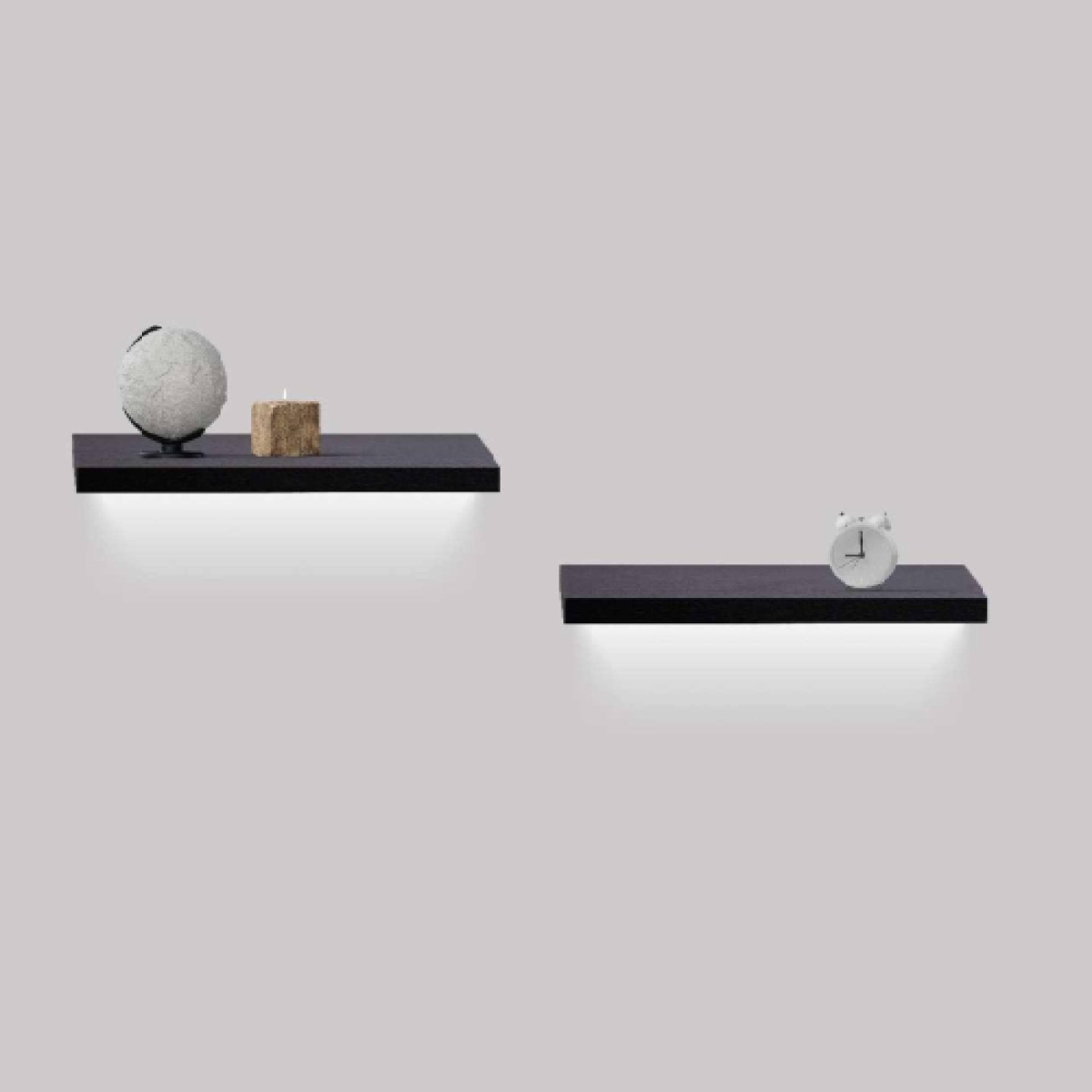 D01027REACX 15.75 in. Floating Wall Mounted Wood Shelves for Books, Storage Decor with Invisible Brackets, Built-in LED Lighting - Black