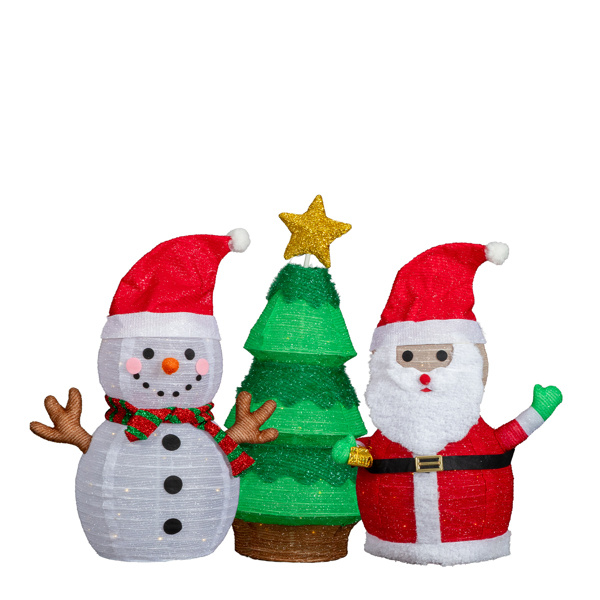 D0102X3K19G Lighted Santa & Snowman & Christmas Tree Decorations, Pre-lit Pull Up Holiday Decor with 150 Warm White LED Lights - Set of 3