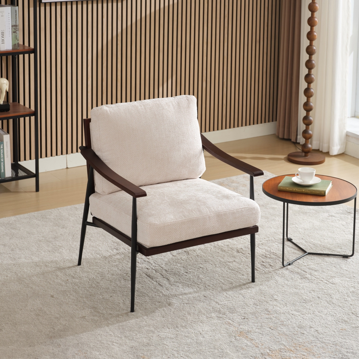 D0102XFBEV8 Mid Century Modern Accent Chairs with Wood Armrests, White